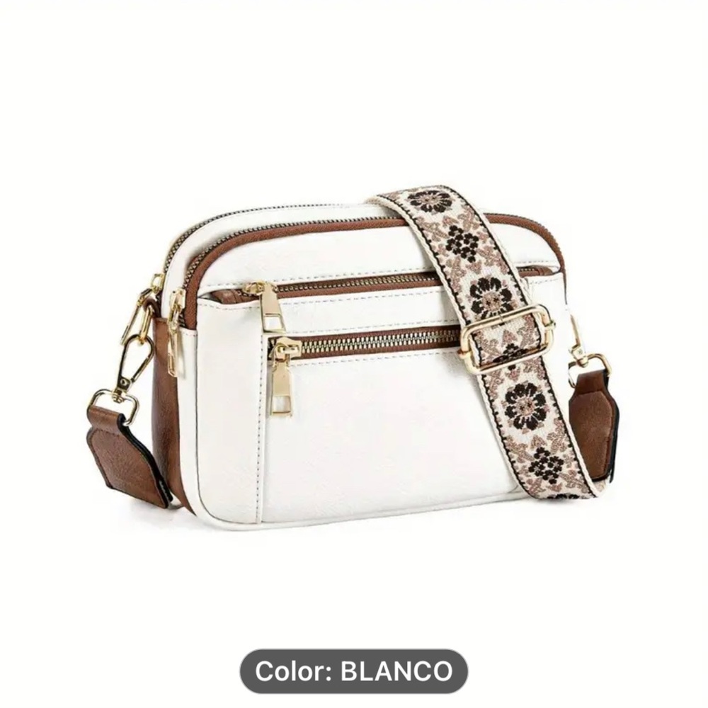 Vintage White and Brown Crossbody Bag